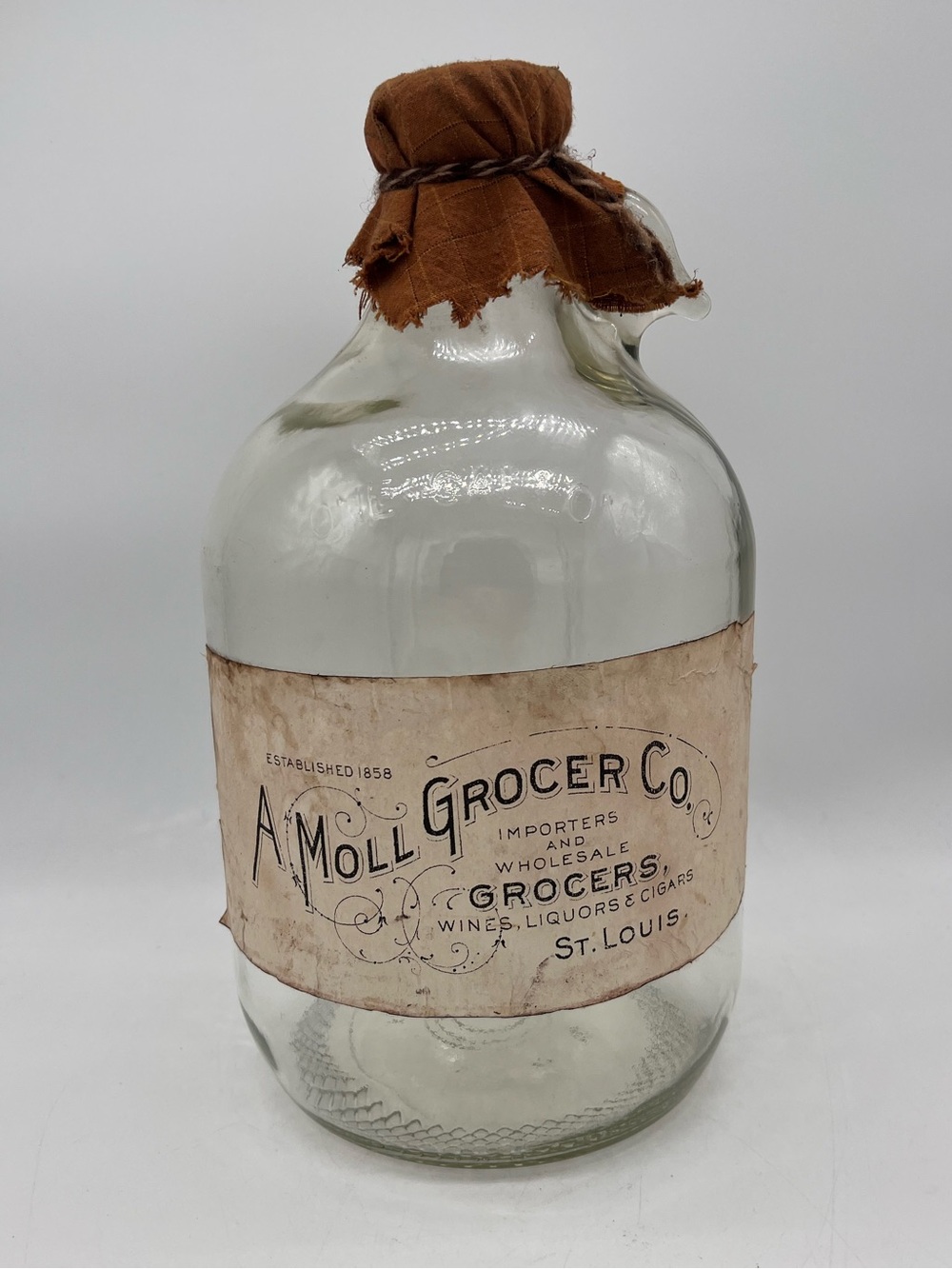 Clear Glass Gallon Jug w lid vintage label